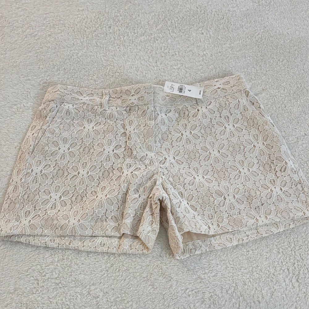 LOFT High Waist Floral Lace Shorts in Beige